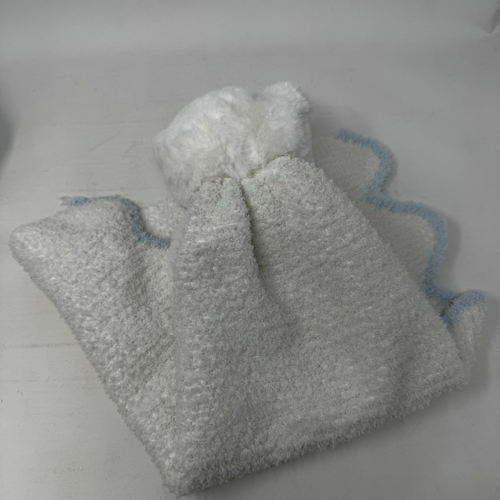 Mudpie Bear Plushie Blanket Lovie Boys Lovey White Blue Trim Scalloped Chenille - Picture 8 of 9